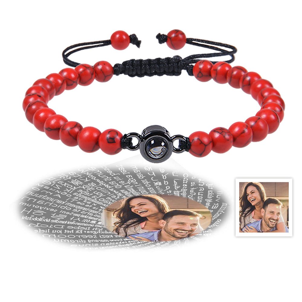 Kişiselleştirilmiş Fotoğraf Projeksiyon Bilekliği - Seni Seviyorum 100 Dilde - Erkek Bilekliği