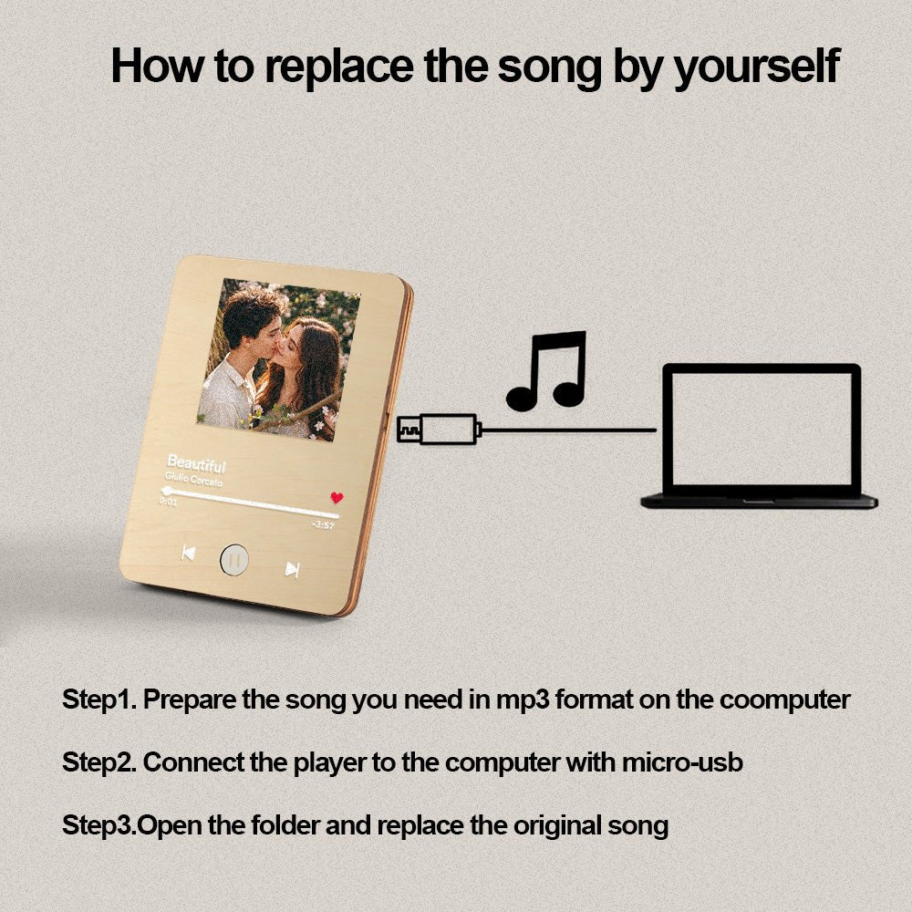 Kişiselleştirilmiş Fotoğraflı Ahşap Müzik Çalar - Çiftler İçin Düğün ve Yıldönümü Hediyesi - OnlineBazaar