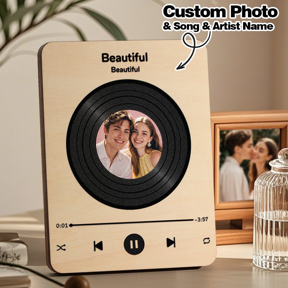 Wooden Music Player with Personalized Photo - Wedding and Anniversary Gift for Couples