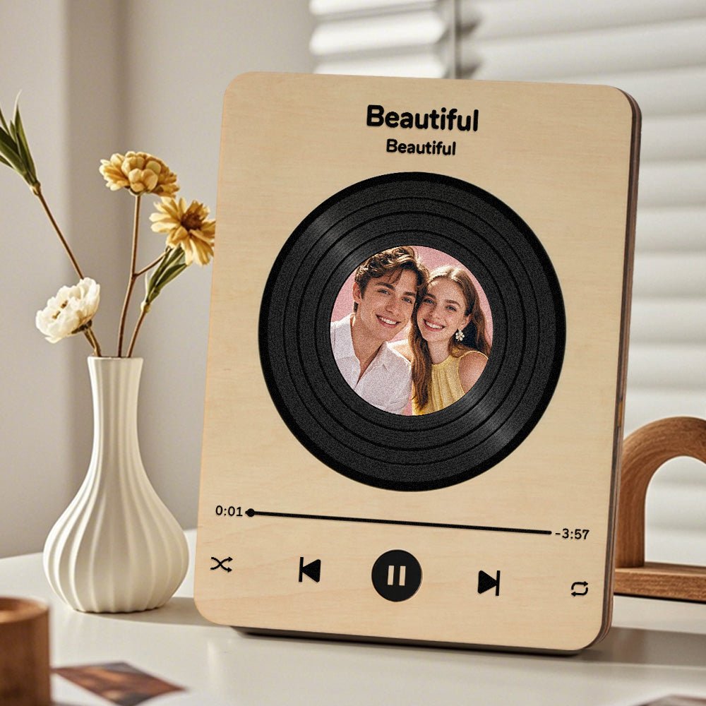 Wooden Music Player with Personalized Photo - Wedding and Anniversary Gift for Couples