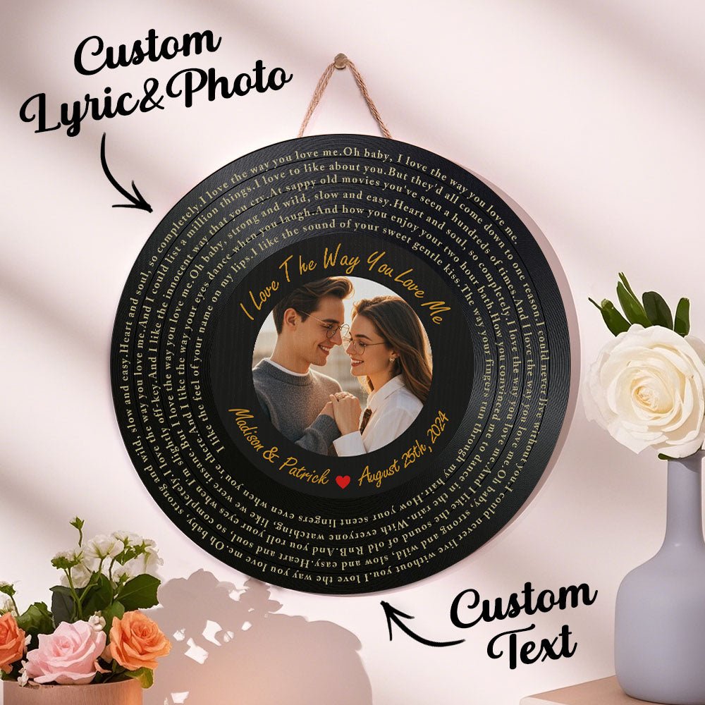 Personalized Round Wooden Sign with Lyrics and Photos - Special Gift for Lovers