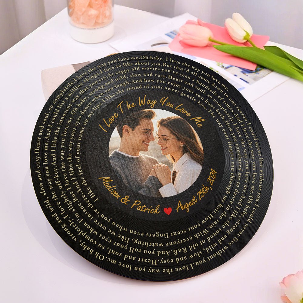 Personalized Round Wooden Sign with Lyrics and Photos - Special Gift for Lovers
