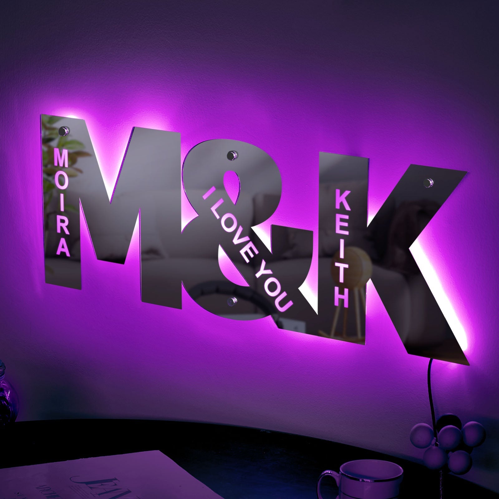 Kişiye Özel Çift Harfli LED Işıklı Ayna – Dekoratif Duvar Tasarımı - OnlineBazaar