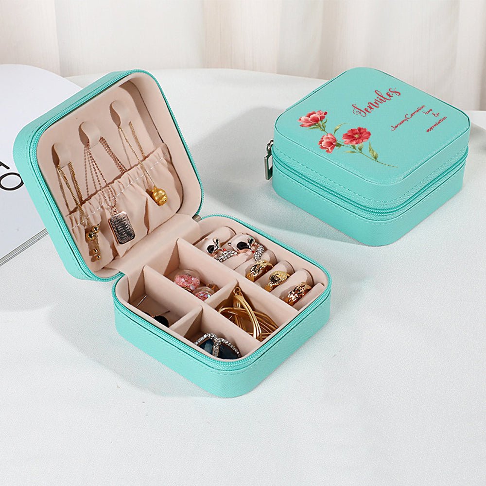 Personalized Birth Flower PU Leather Jewelry Box – An Elegant Choice for Special Occasions!