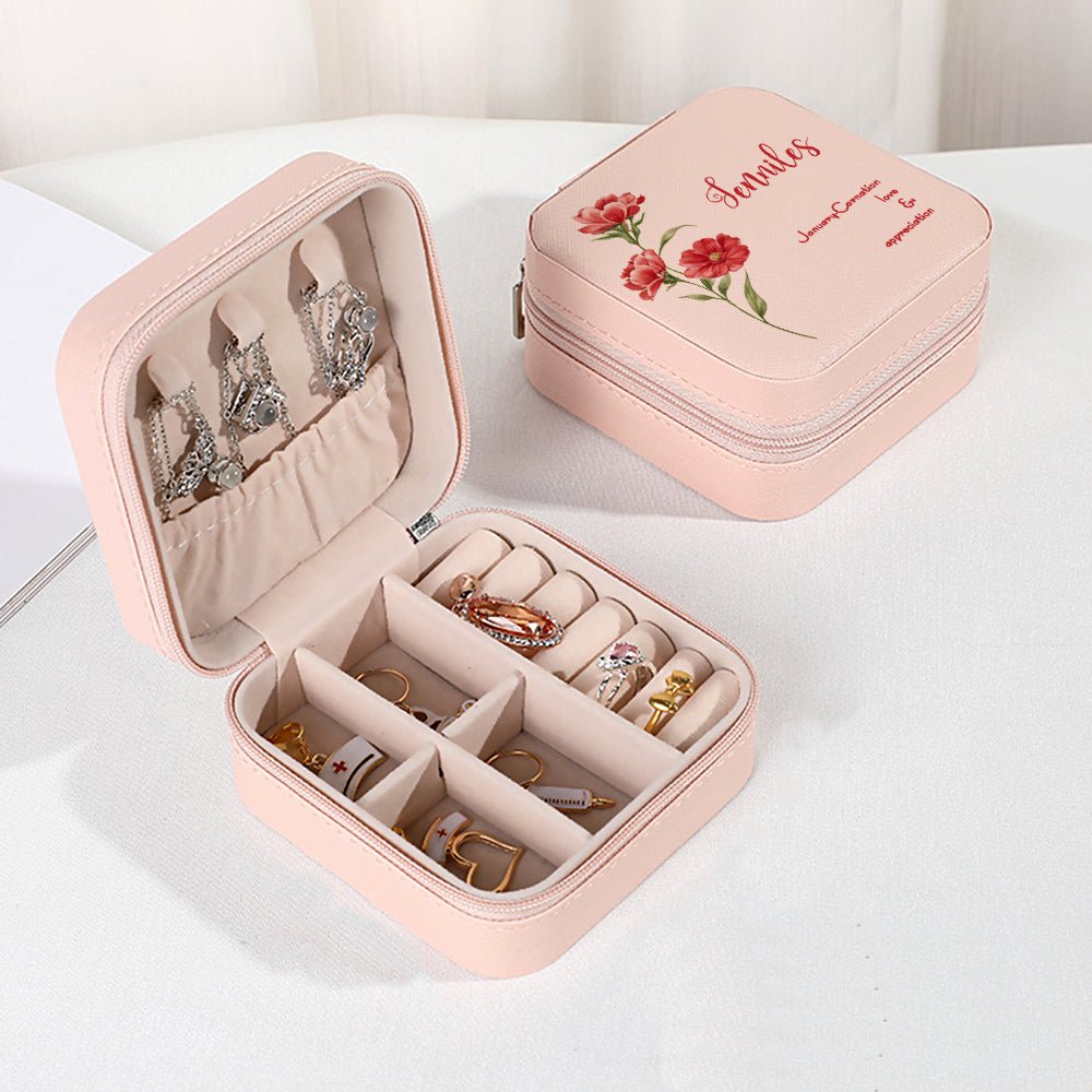 Personalized Birth Flower PU Leather Jewelry Box – An Elegant Choice for Special Occasions!