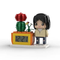 Custom Brick Figure Clock with Mini Potted Plant – Personalized Desk Clock - OnlineBazaar
