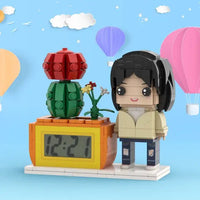 Custom Brick Figure Clock with Mini Potted Plant – Personalized Desk Clock - OnlineBazaar