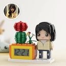 Custom Brick Figure Clock with Mini Potted Plant – Personalized Desk Clock - OnlineBazaar